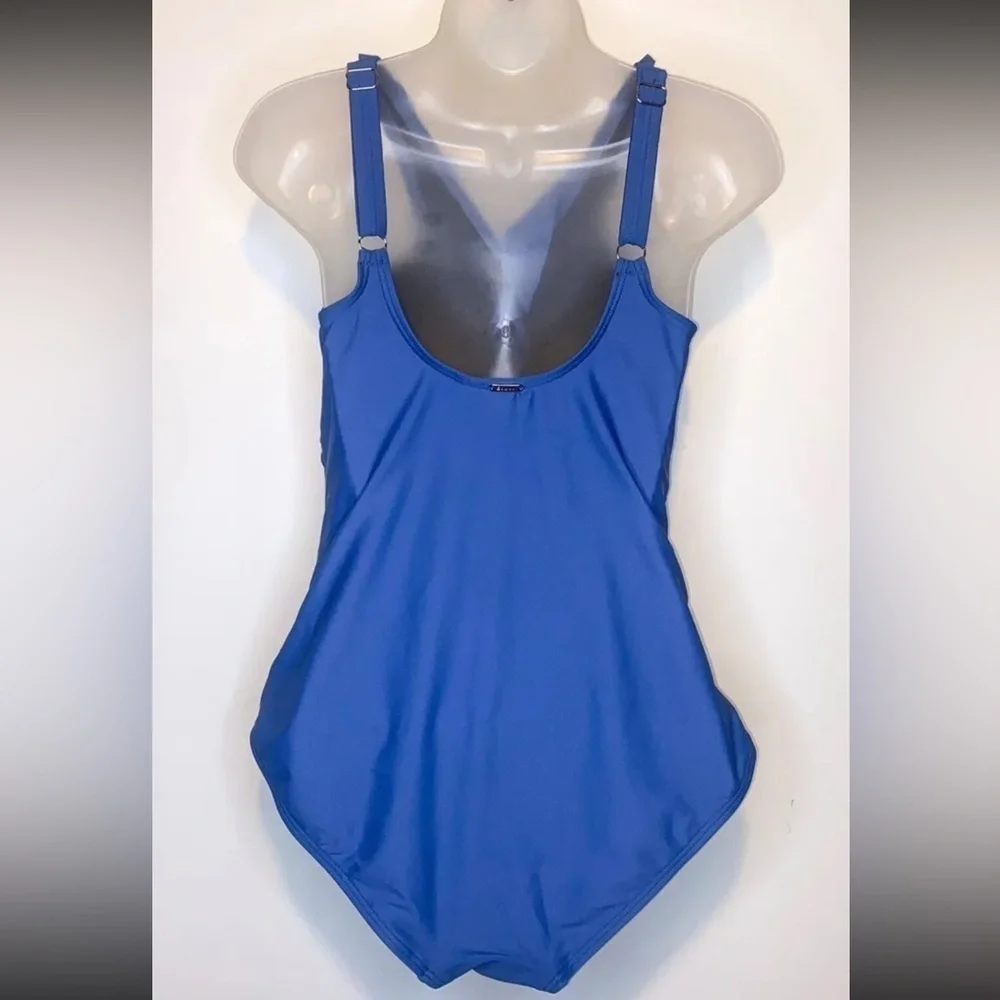 DKNY Women's Swimwear Blue US Size 4 Underwire One-Piece Ruffle Solid $98 - Picture 3 of 4